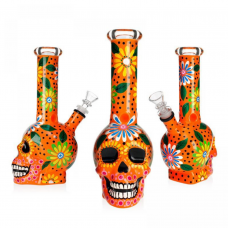 Skull Mix Print (Orange) Glass bong