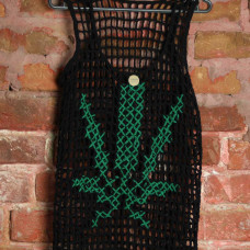 Black knitted T-shirt with hemp leaf