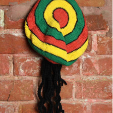 Beret knitted Rasta red-yellow-green with dreadlocks model 1